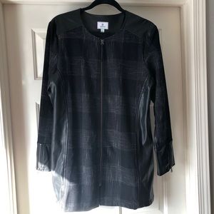 Suisina mid-thigh tweed and faux leather jacket